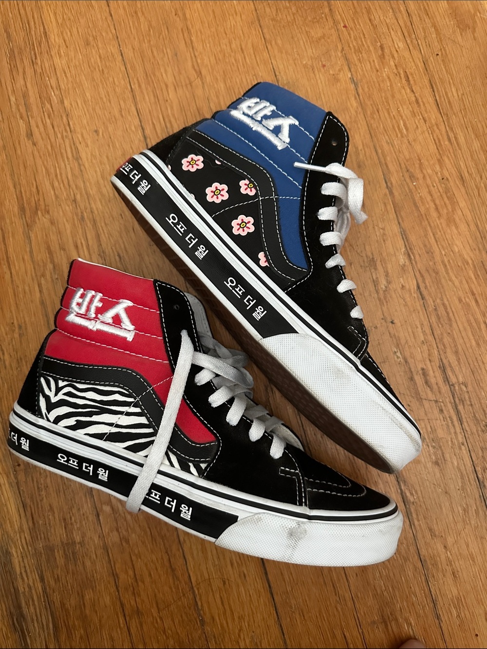 Vans Custom High-Top Sneakers in Black, Red & Blue women’s 8.5